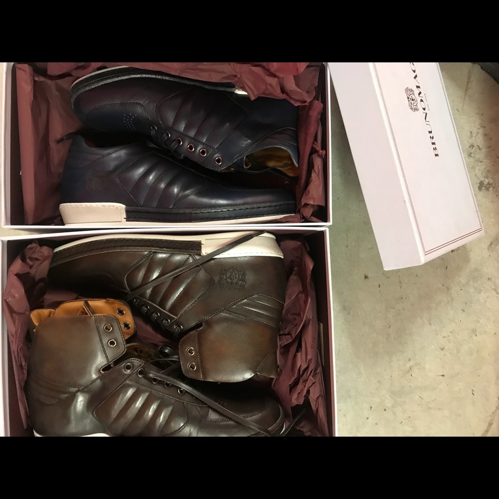 2 pair Bruno magli sneakers on brown one blue